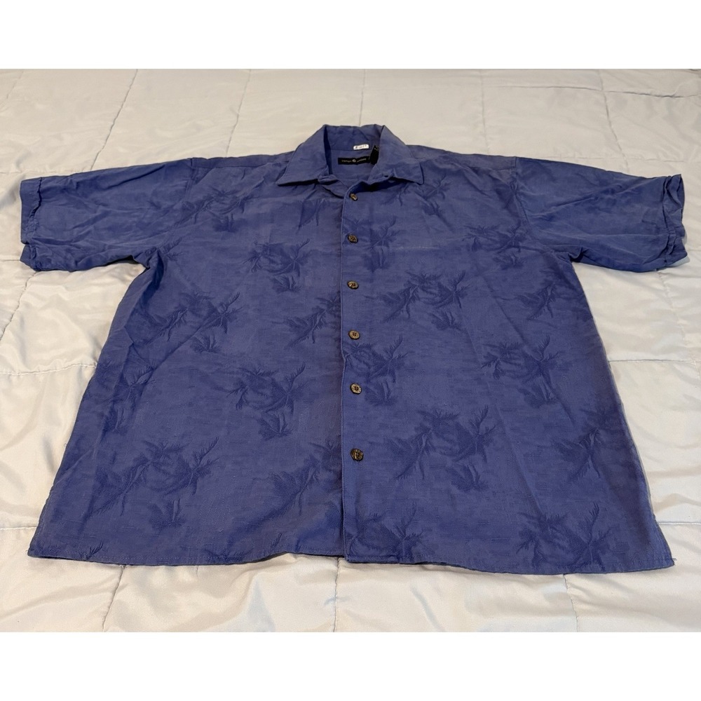Cotton Traders Button Up Short Sleeve Shirt Green Floral Men's L Hawaiian